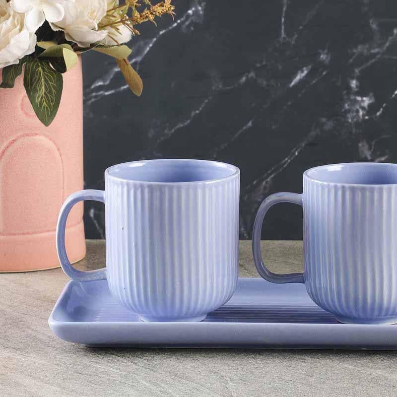 Coffee & Tea Mug - Ribbed Raves Mug With Tray (Lilac) - Set Of Two