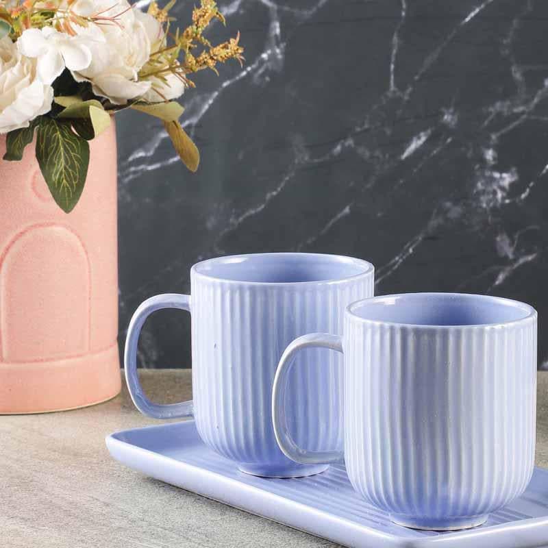 Coffee & Tea Mug - Ribbed Raves Mug With Tray (Lilac) - Set Of Two