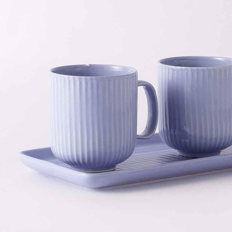 Coffee & Tea Mug - Ribbed Raves Mug With Tray (Lilac) - Set Of Two