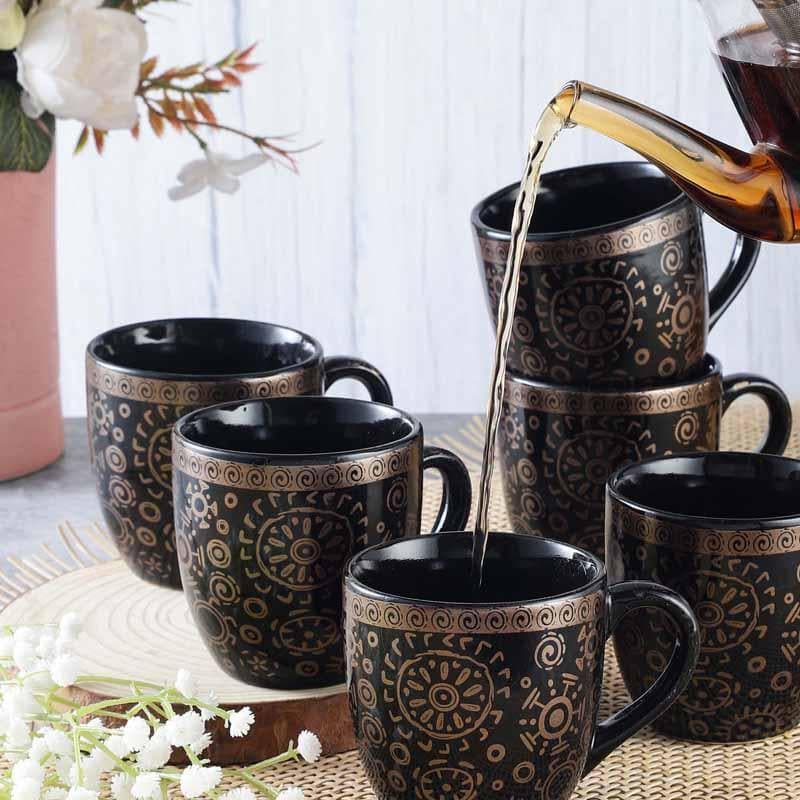 Buy Warli World Mug (Black) - Set Of Six Coffee & Tea Mug from Vaaree