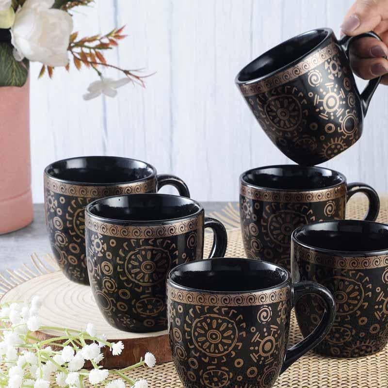 Buy Warli World Mug (Black) - Set Of Six Coffee & Tea Mug from Vaaree