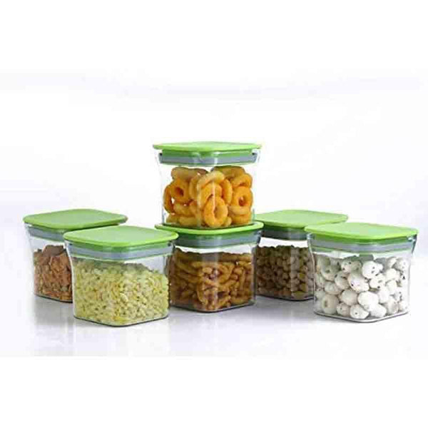 Container - Green Square Squad Container (600 ML Each) - Set Of 6