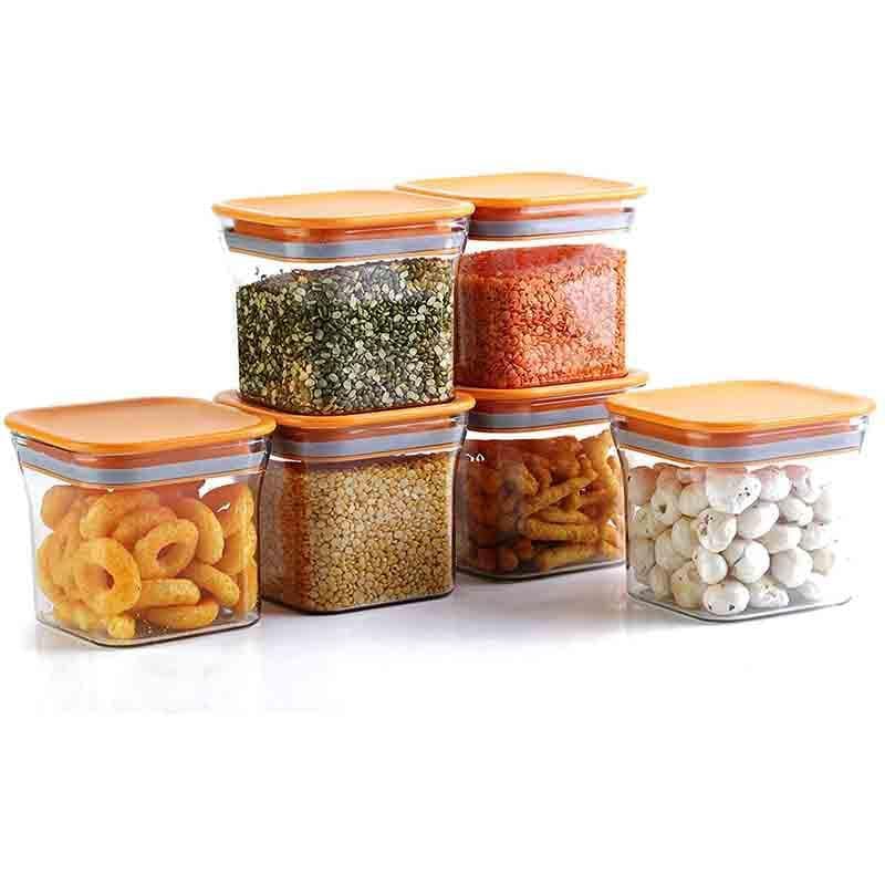 Buy Orange Square Squad Container (600ML Each) - Set Of 6 Container from Vaaree