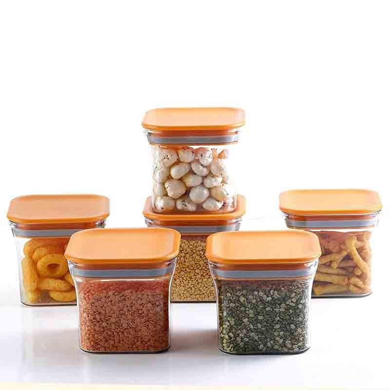 Buy Orange Square Squad Container (600ML Each) - Set Of 6 Container from Vaaree