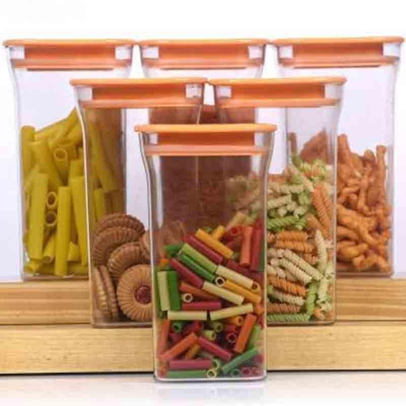 Buy Quad Squad Airtight Container (1100 ML Each)- Set Of 6 - Orange Container from Vaaree