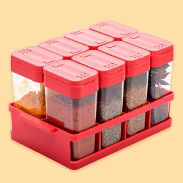 Container - Red Sleeky Spice Box (80 ML Each) - Set Of 8