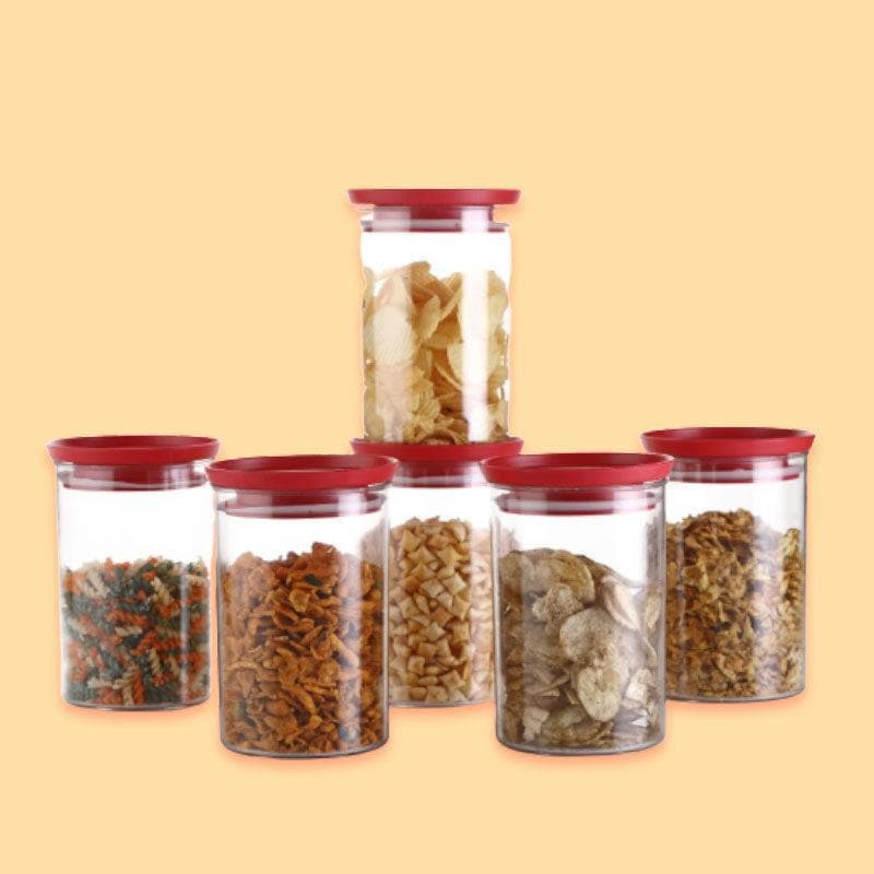 Buy Red Stormy Airtight Storage Container(900 ml each) - Set Of Six Container from Vaaree