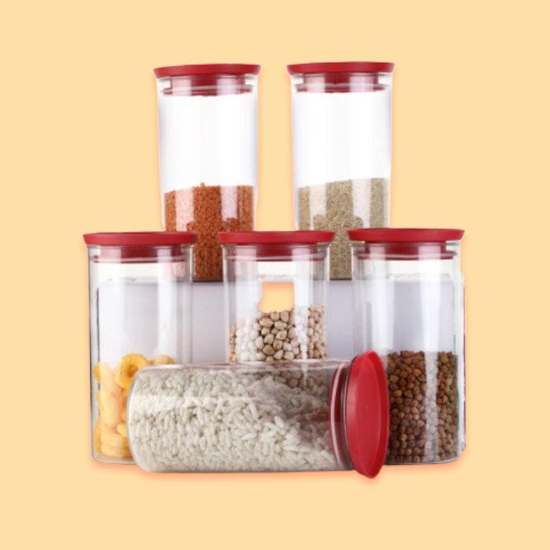 Buy Red Stormy Airtight Storage Container(900 ml each) - Set Of Six Container from Vaaree