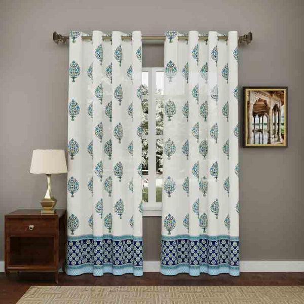 Buy Botanic Bunch Curtain Set - Blue Curtains from Vaaree