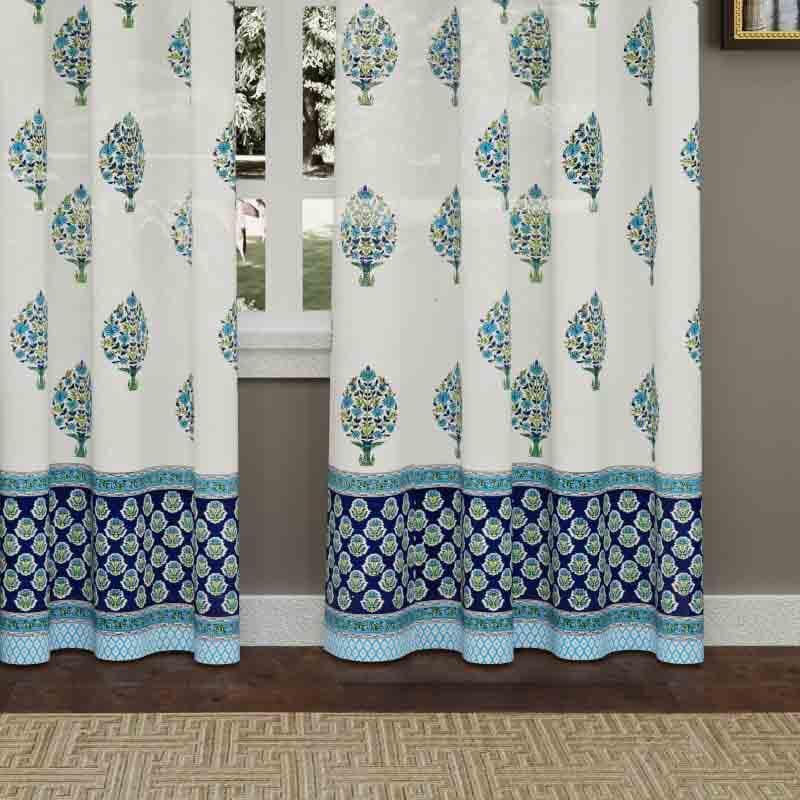 Buy Botanic Bunch Curtain Set - Blue Curtains from Vaaree