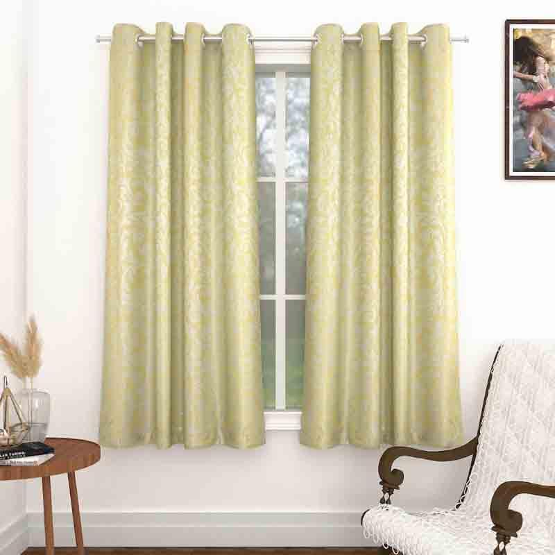 Buy Leaf Muse Curtain - Yellow Curtains from Vaaree