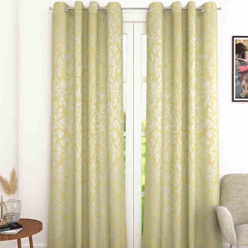 Buy Leaf Muse Curtain - Yellow Curtains from Vaaree