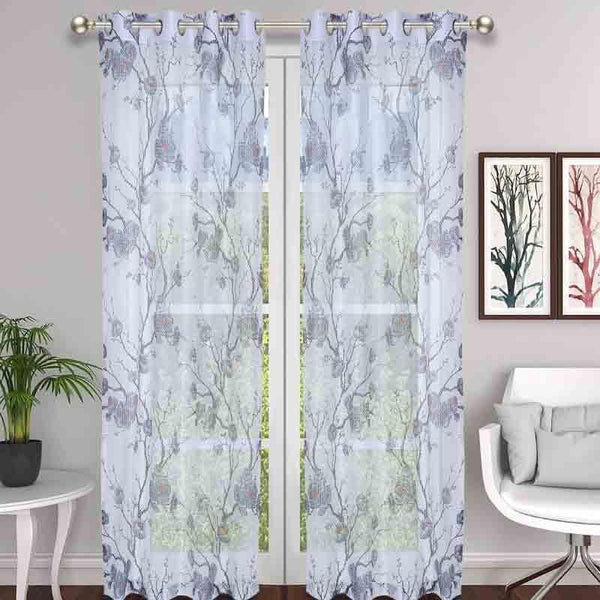 Buy Curtains - Rosey Love Curtain (Blue) - Set Of Two at Vaaree online