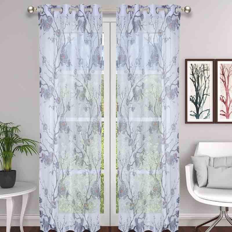 Buy Rosey Love Curtain (Blue) - Set Of Two Curtains from Vaaree