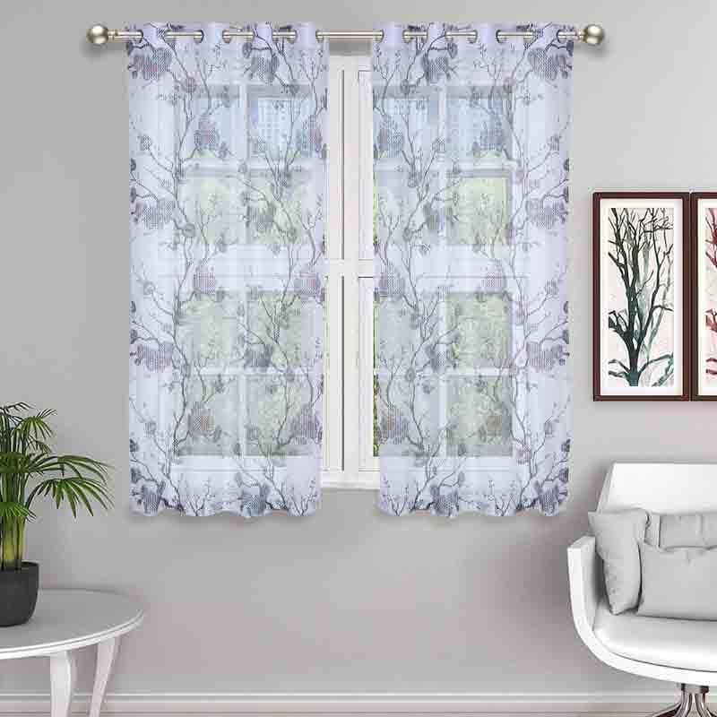 Buy Rosey Love Curtain (Blue) - Set Of Two Curtains from Vaaree