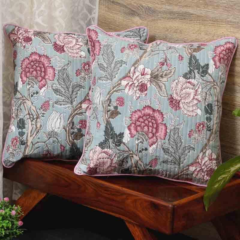 Buy Cushion Cover Sets - Begonias Cushion Cover - Green - Set Of Two at Vaaree online