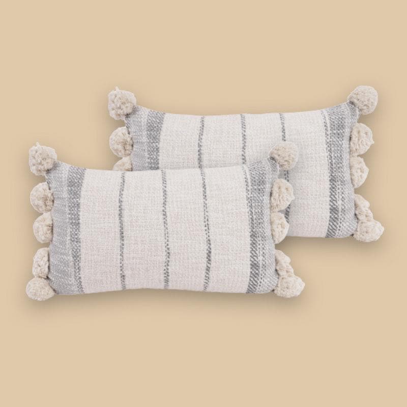 Cushion Cover Sets - Big Poms Rectangle Cushion Cover - Set Of Two