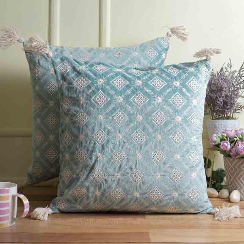 Buy Diamond Lattice Cushion Cover - (Blue) - Set Of Two Cushion Cover Sets from Vaaree