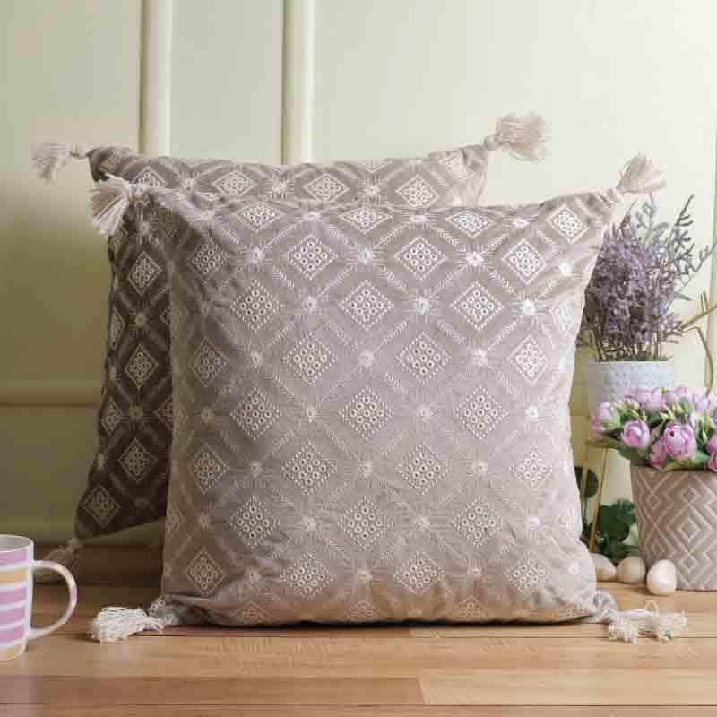 Buy Diamond Lattice Cushion Cover - (Grey ) - Set Of Two Cushion Cover Sets from Vaaree