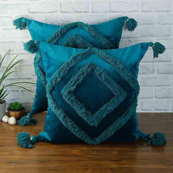 Buy Cushion Cover Sets - Diamond Rings Tufted Cushion Cover - (Teal) - Set Of Two at Vaaree online