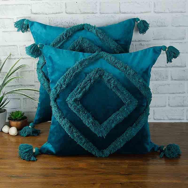 Buy Diamond Rings Tufted Cushion Cover - (Teal) - Set Of Two Cushion Cover Sets from Vaaree