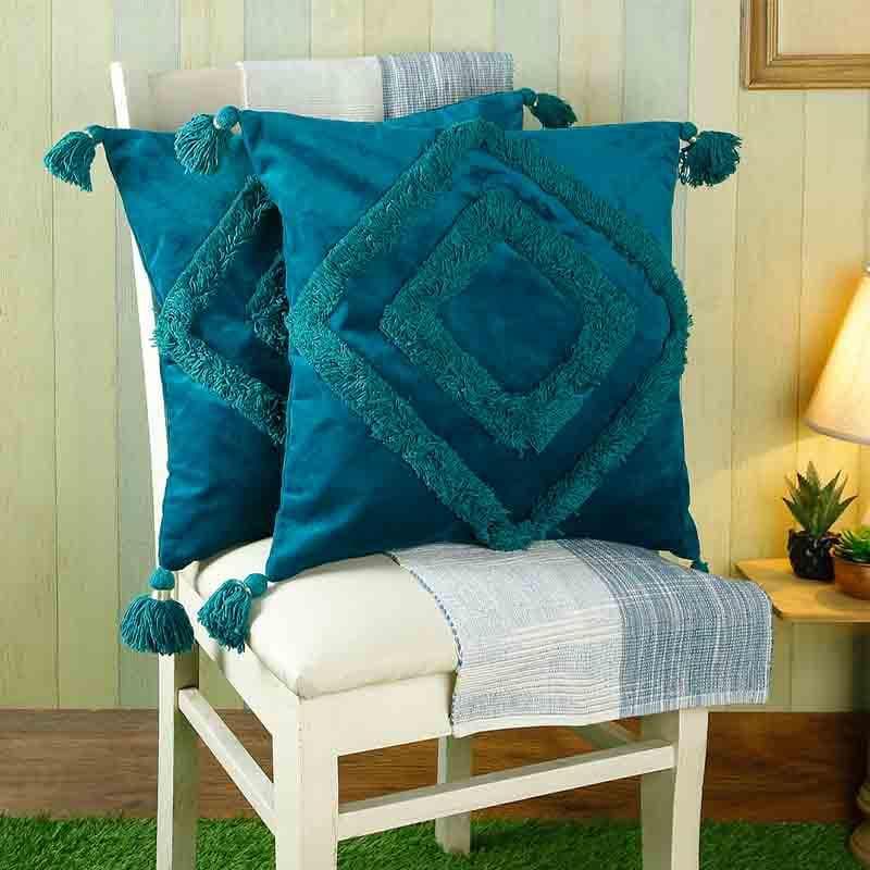 Buy Diamond Rings Tufted Cushion Cover - (Teal) - Set Of Two Cushion Cover Sets from Vaaree