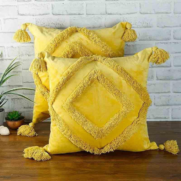 Buy Cushion Cover Sets - Diamond Rings Tufted Cushion Cover - (Yellow) - Set Of Two at Vaaree online