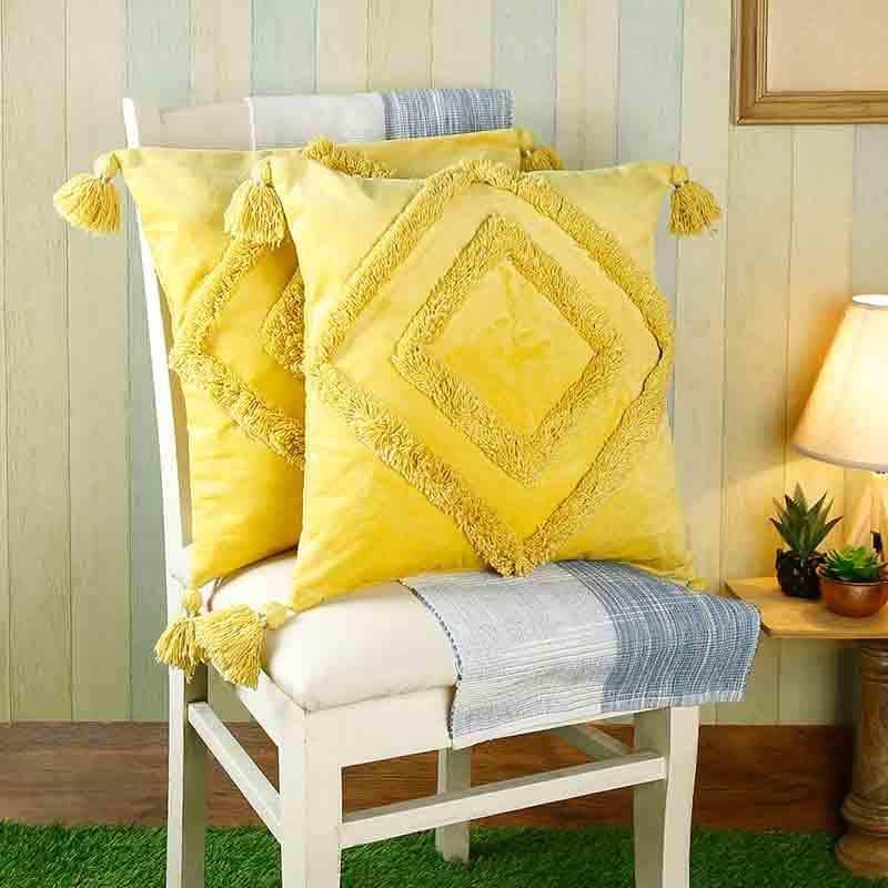 Buy Cushion Cover Sets - Diamond Rings Tufted Cushion Cover - (Yellow) - Set Of Two at Vaaree online