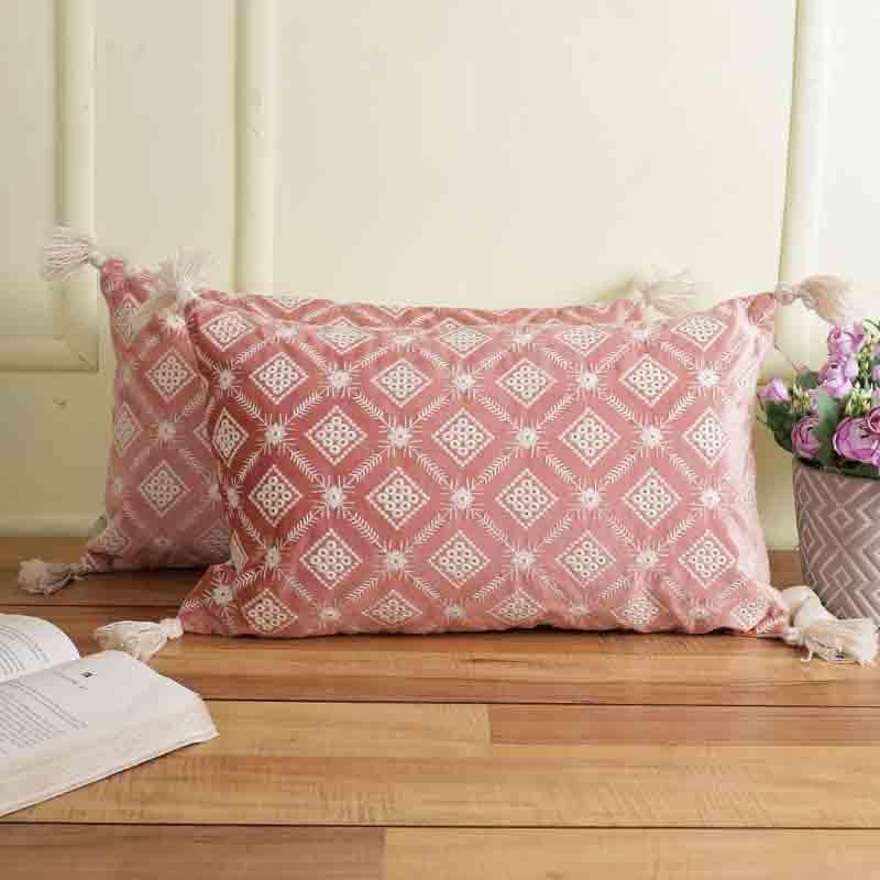 Buy Embroidered Lattice Cushion Cover - (Pink) - Set Of Two Cushion Cover Sets from Vaaree