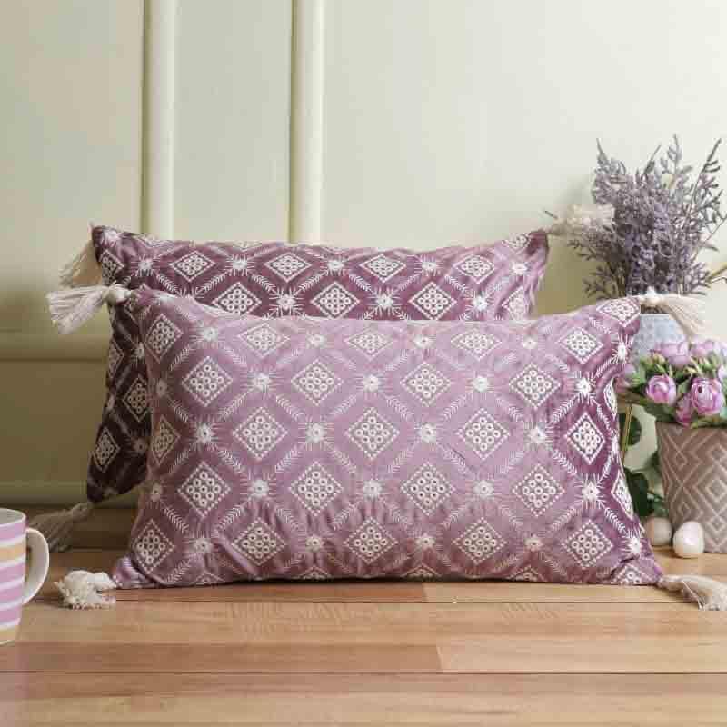 Buy Embroidered Lattice Cushion Cover - (Purple) - Set Of Two Cushion Cover Sets from Vaaree