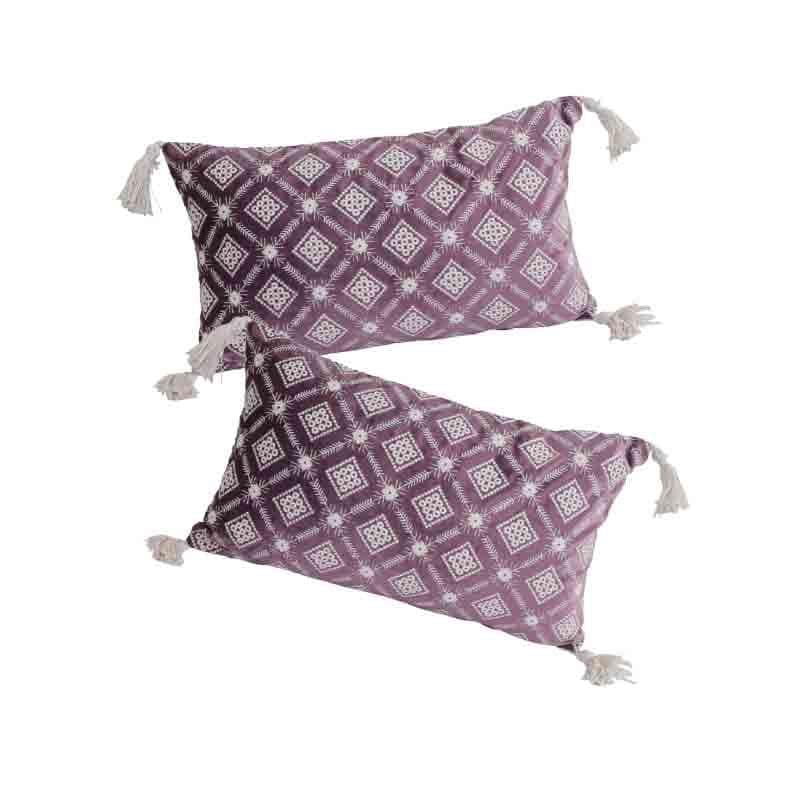 Buy Embroidered Lattice Cushion Cover - (Purple) - Set Of Two Cushion Cover Sets from Vaaree