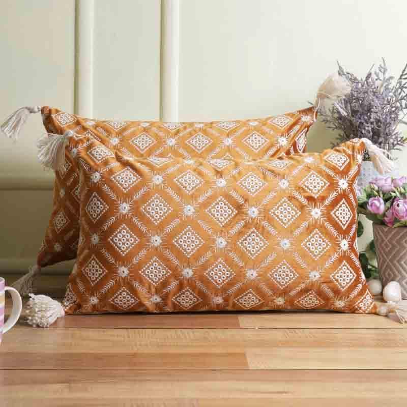 Buy Embroidered Lattice Cushion Cover - (Rust) - Set Of Two Cushion Cover Sets from Vaaree