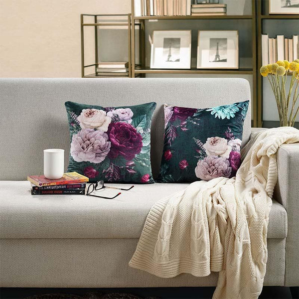 Cushion Cover Sets - Emerald Floral Cushion Cover - Set Of Two