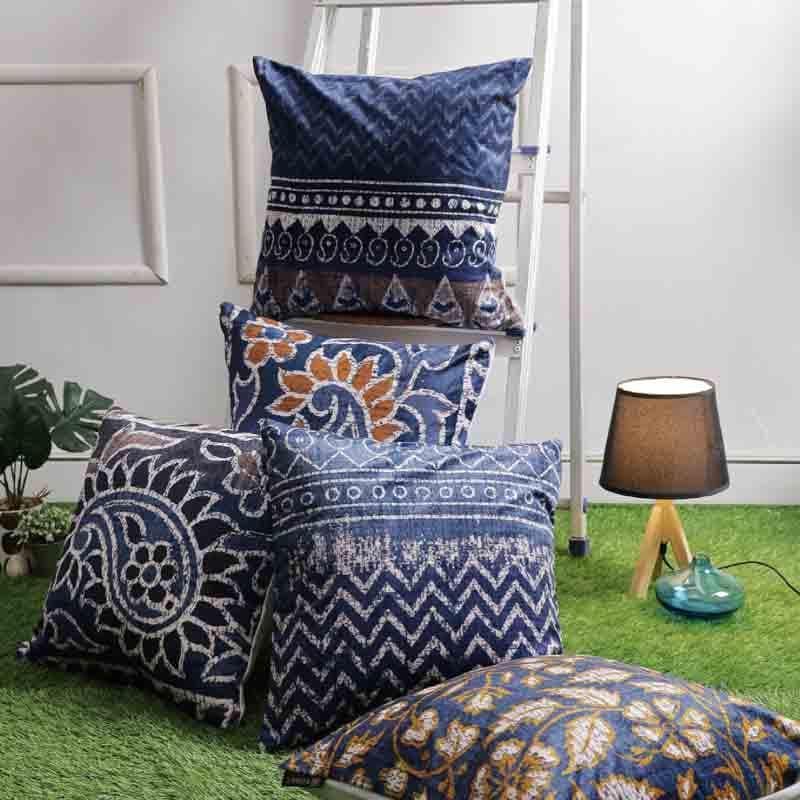 Cushion Cover Sets - Indigo Splash Cushion Cover - Set Of Five