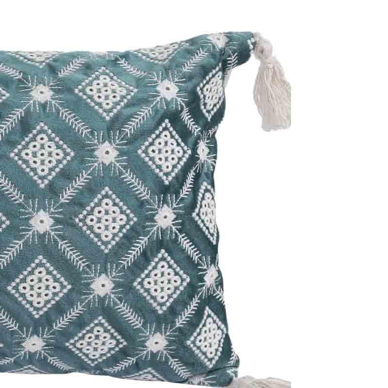 Cushion Covers - Embroidered Lattice Cushion Cover - (Blue)