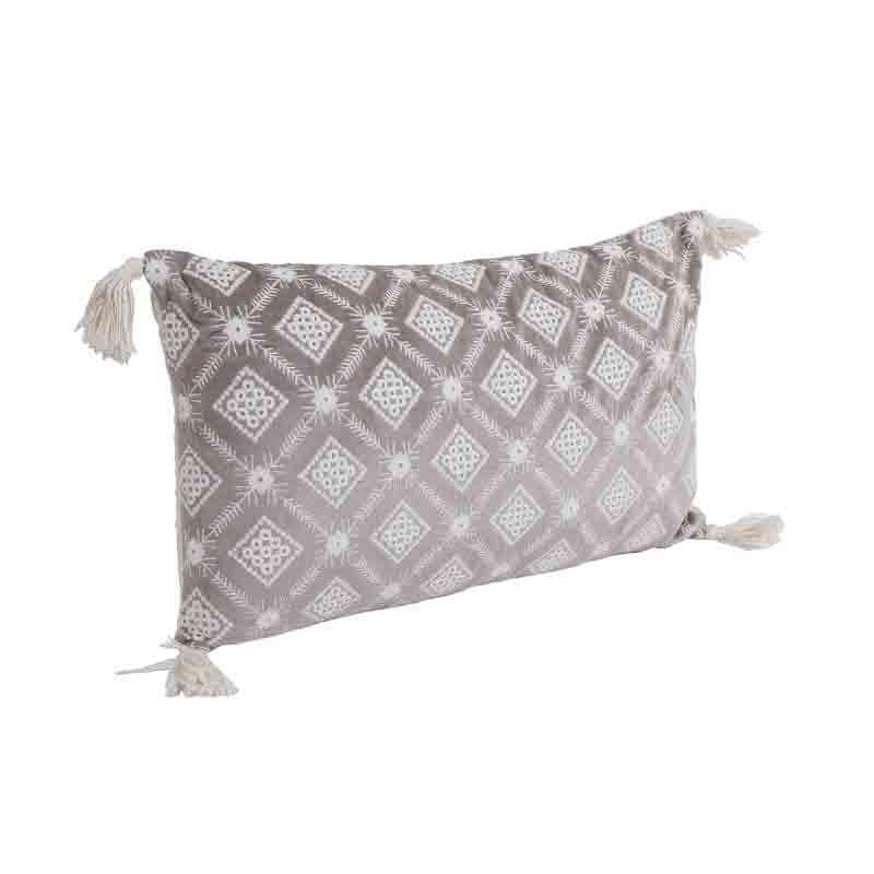Cushion Covers - Embroidered Lattice Cushion Cover - (Grey)