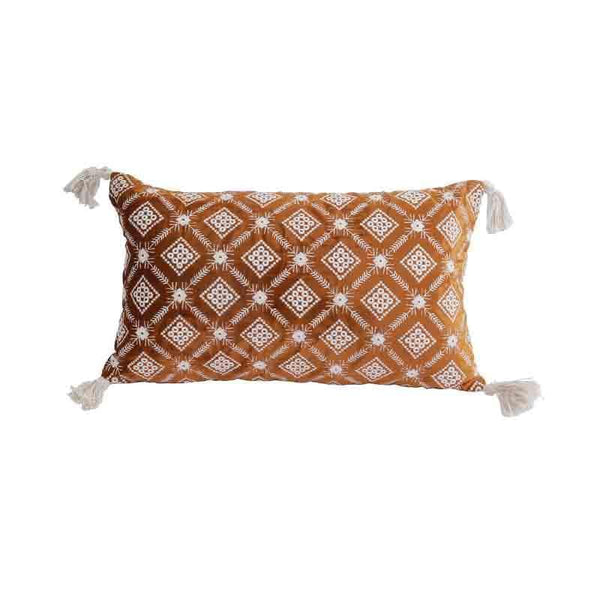 Cushion Covers - Embroidered Lattice Cushion Cover - (Rust)