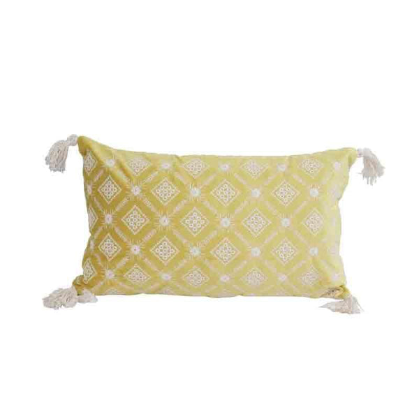 Cushion Covers - Embroidered Lattice Cushion Cover - (Yellow)