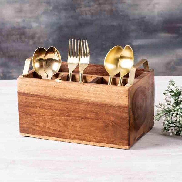 Cutlery Stand - Cedar Cutlery Holder - Gold