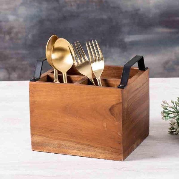 Cutlery Stand - Iroko Cutlery Holder - Black