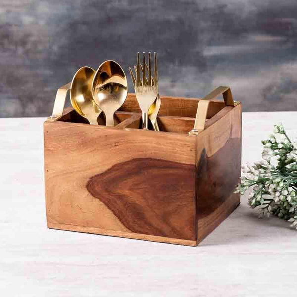 Buy Iroko Cutlery Holder - Gold Cutlery Stand from Vaaree