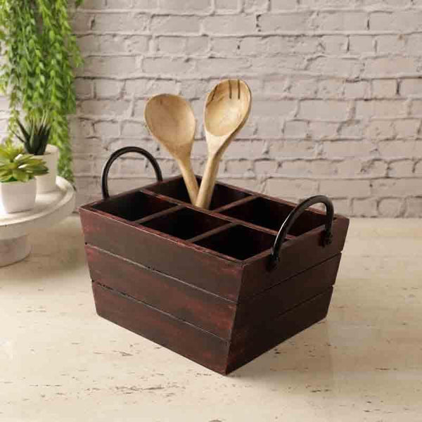 Cutlery Stand - Willow Cutlery Caddy - Brown