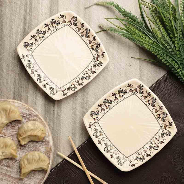 Dinner Plate - Warli Oblong Dinner Plate - Set Of Two