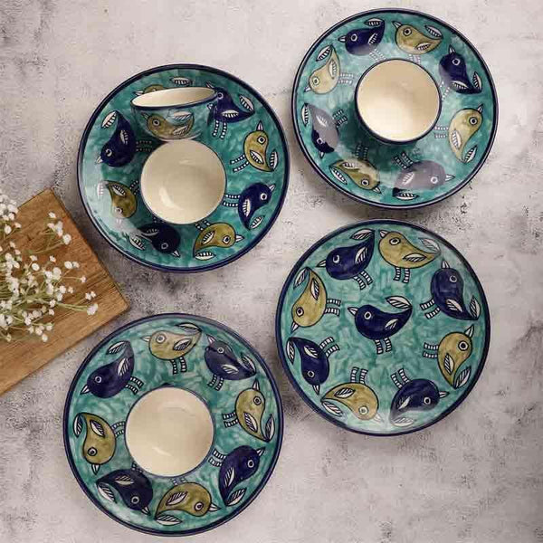 Buy Aqua Birdie Plate & Bowl - Eight Piece Set Dinner Set from Vaaree