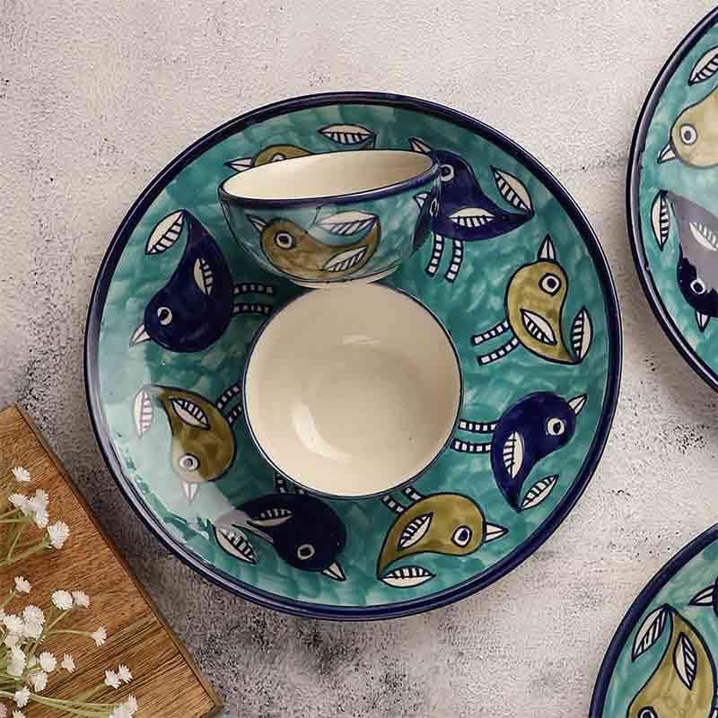 Buy Aqua Birdie Plate & Bowl - Eight Piece Set Dinner Set from Vaaree