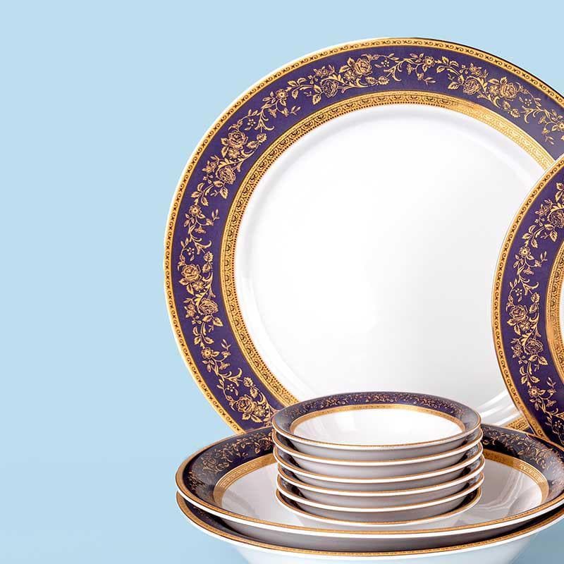 Buy Blue Gold Dinner Set - 33 Piece Set Dinner Set from Vaaree