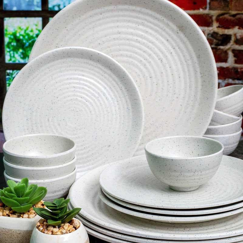 Buy Earthy Attic Dinner Set (White) - Sixteen Piece Set Dinner Set from Vaaree