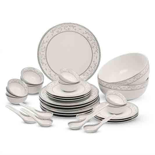 Buy Titillating Silver Dinner Set - 33 Piece Set Dinner Set from Vaaree