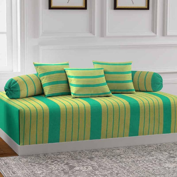 Buy Diwan Set - Madras Barcode Band Stripe Diwan Set - Green at Vaaree online