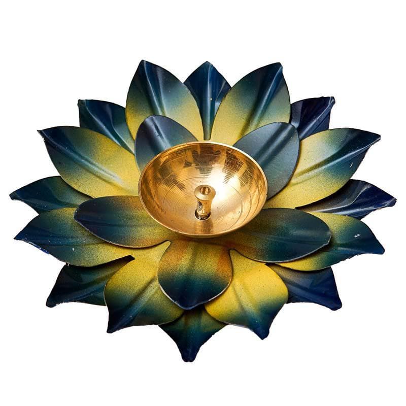 Buy Sacred Bloom Diya- Yellow/Blue Diyas from Vaaree